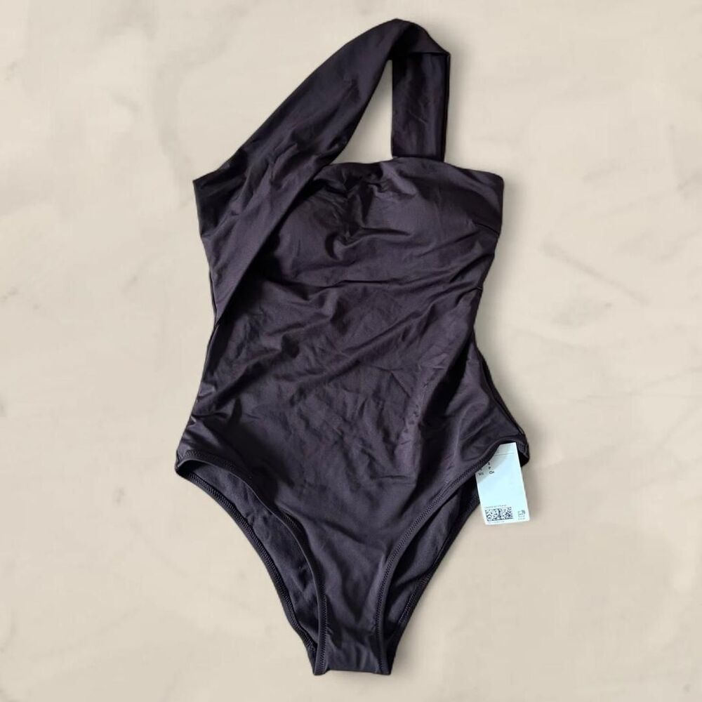 H&M one shoulder brown swimsuit asymmetrical padded size small